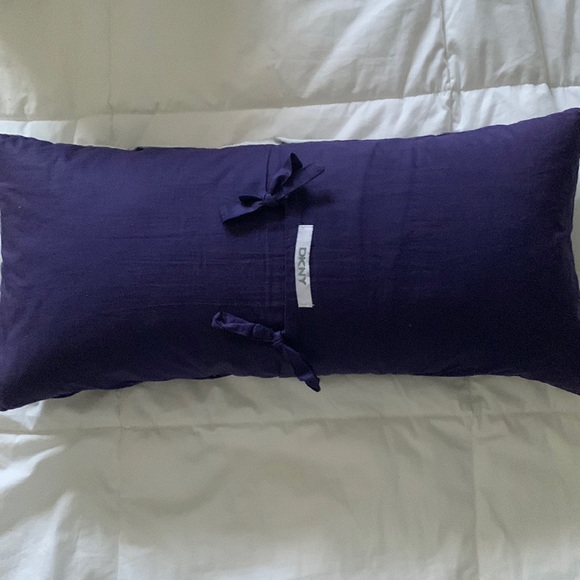 DKNY Decorative Pillow: Navy & White, Soft Feather Insert, Zipper Open, Bolster - Picture 3 of 6